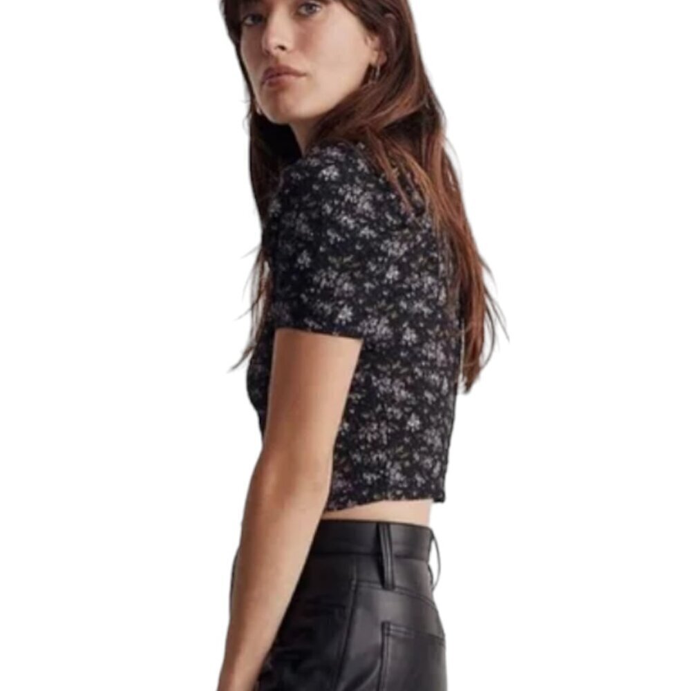 Madewell Hopewell Puff-Sleeve Crop Top in Blurred Ikat Smocked Back Size XXL nWT - Picture 2 of 13